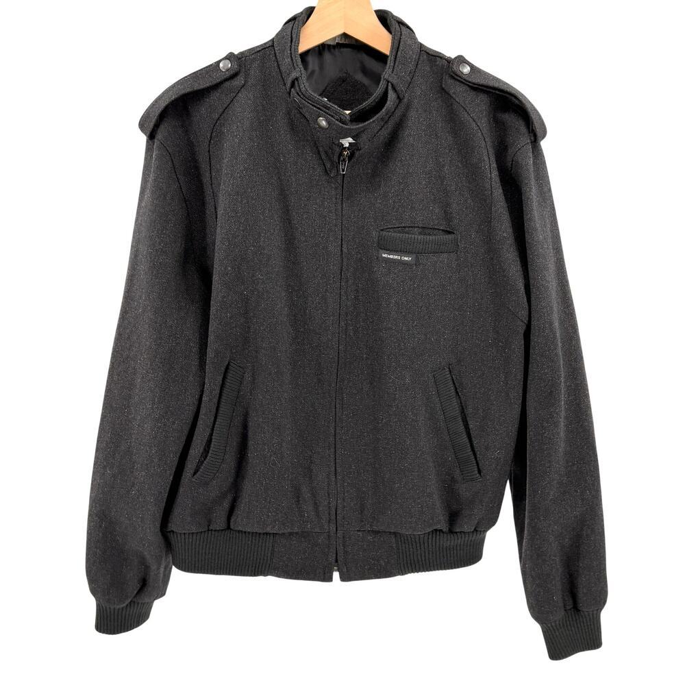 Vintage 80s Members Only Charcoal Wool Blend Iconic Racer Bomber Jacket